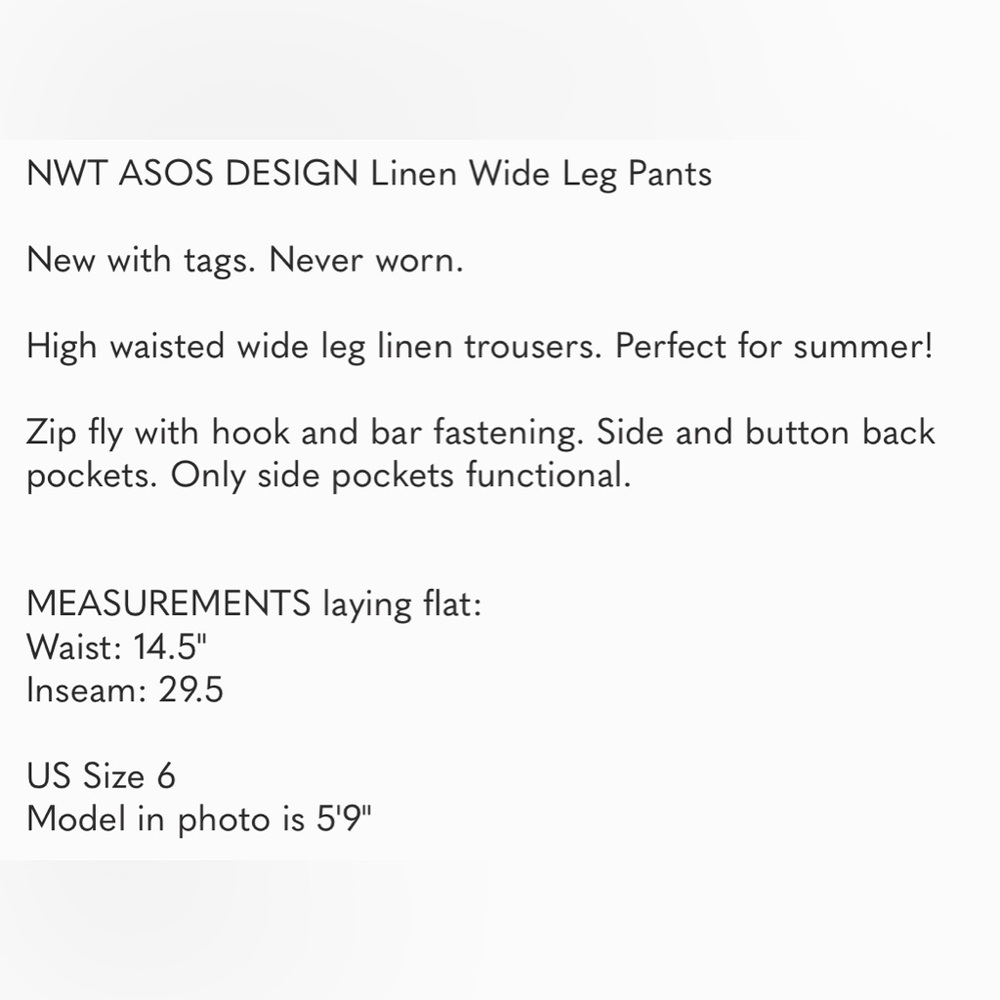 NWT ASOS DESIGN Linen Wide Leg Pants - Picture 7 of 7